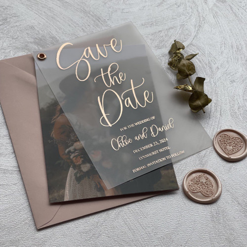 Foil Lettering Save the Dates with Photo