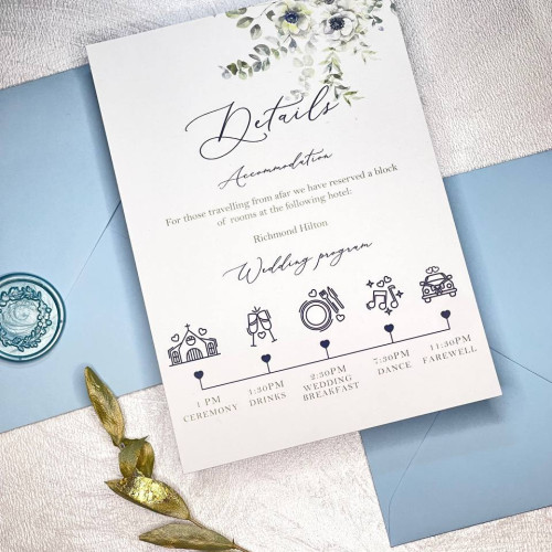 Printable Details Cards Of Dusty Blue Wedding Invitation