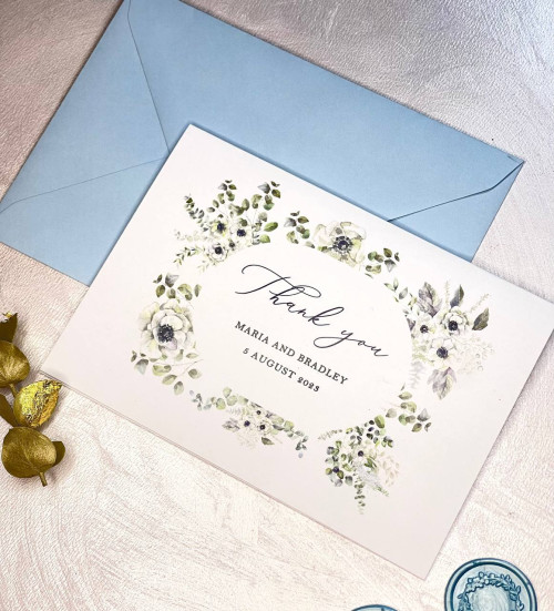 Printable Wedding Dusty Blue Thank You Cards 