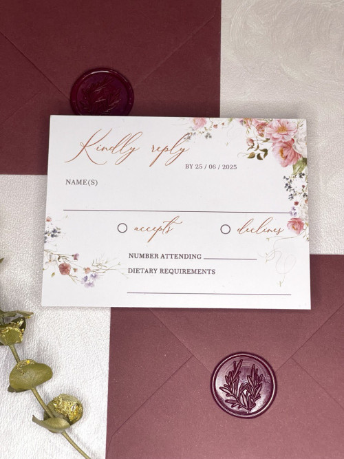 Printable RSVP Cards Of Elegant Flowers Wedding Invitation