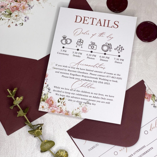 Printable Details Cards Of Elegant Flowers Wedding Invitation