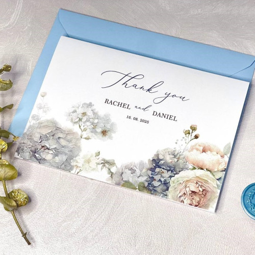 Printable Wedding Pale Blue Thank You Cards 