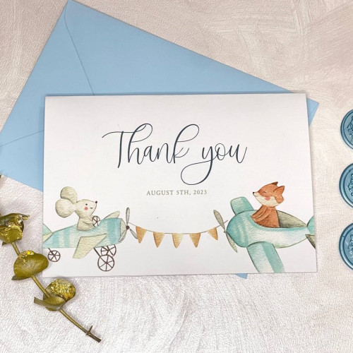 Baby's Thank You Cards template With Airplane