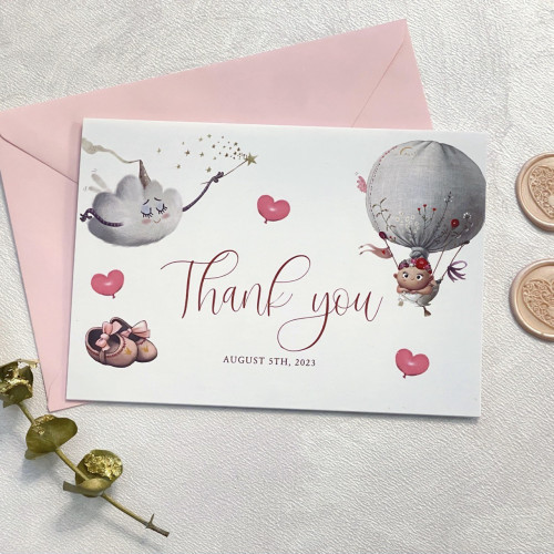 Baby's Thank You Cards Template With Balloon