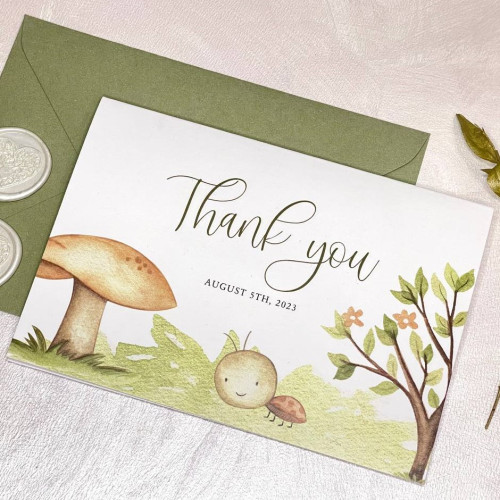 Baby's Thank You Cards Template With Mushroom