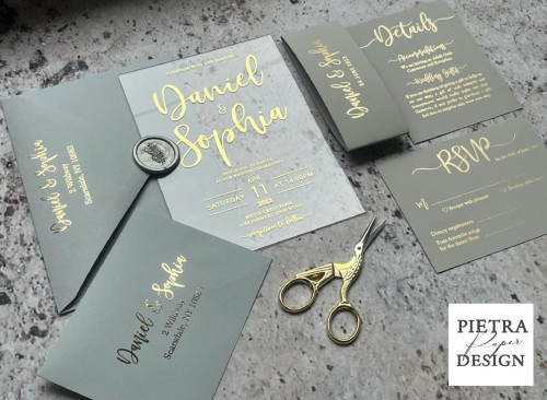 Sample of Grey and Acrylic Wedding invitations