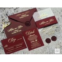 Sample of Burgundy and Acrylic Wedding Invitations