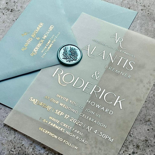 Sample of Dusty Blue and Vellum Wedding Invitations
