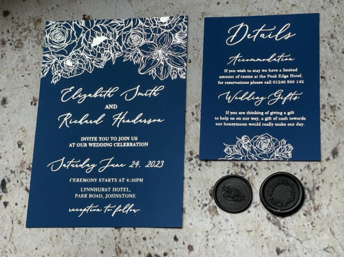 Royal Blue and Silver Wedding Invitation