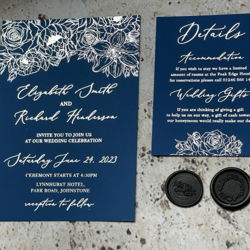 Royal Blue and Silver Wedding Invitation