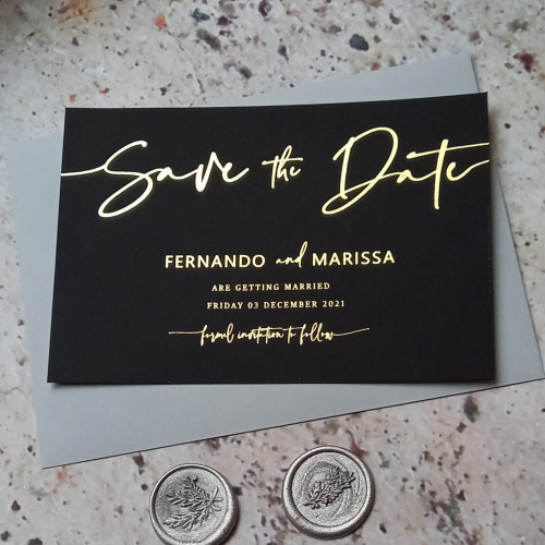 Sample of Black Foiled Save The Dates 
