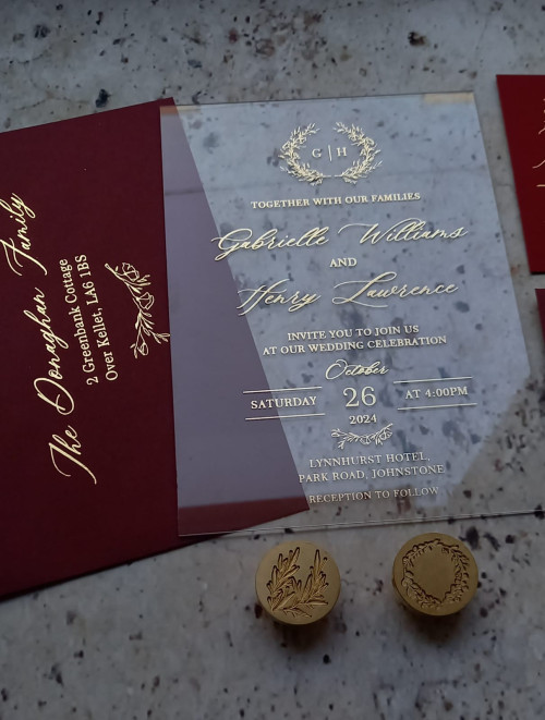 Wine Acrylic Wedding Invitation With RSVP