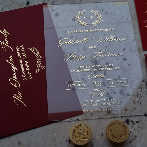 Sample of Wine Acrylic Wedding Invitation With RSVP