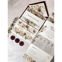 Burgundy flowers All in One Wedding Invitations