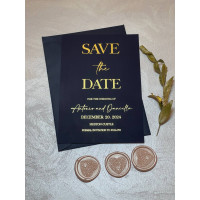 Navy blue and Rose gold foil Save The Dates 