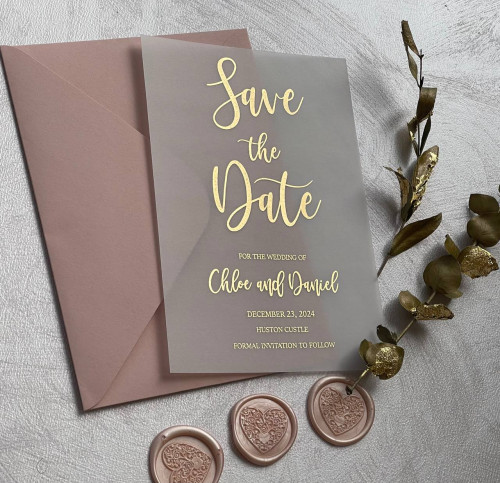 Sample of Save the Dates With Foil Lettering