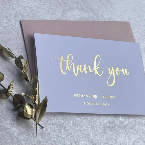 Sample of White Thank You Cards With Foil Lettering