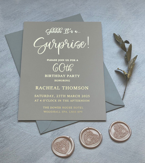 Sample of Surprise 60th Birthday Party Invitation in Grey Palette