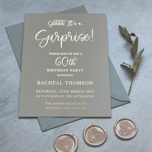 Surprise 60th Birthday Party Invitation in Grey Palette
